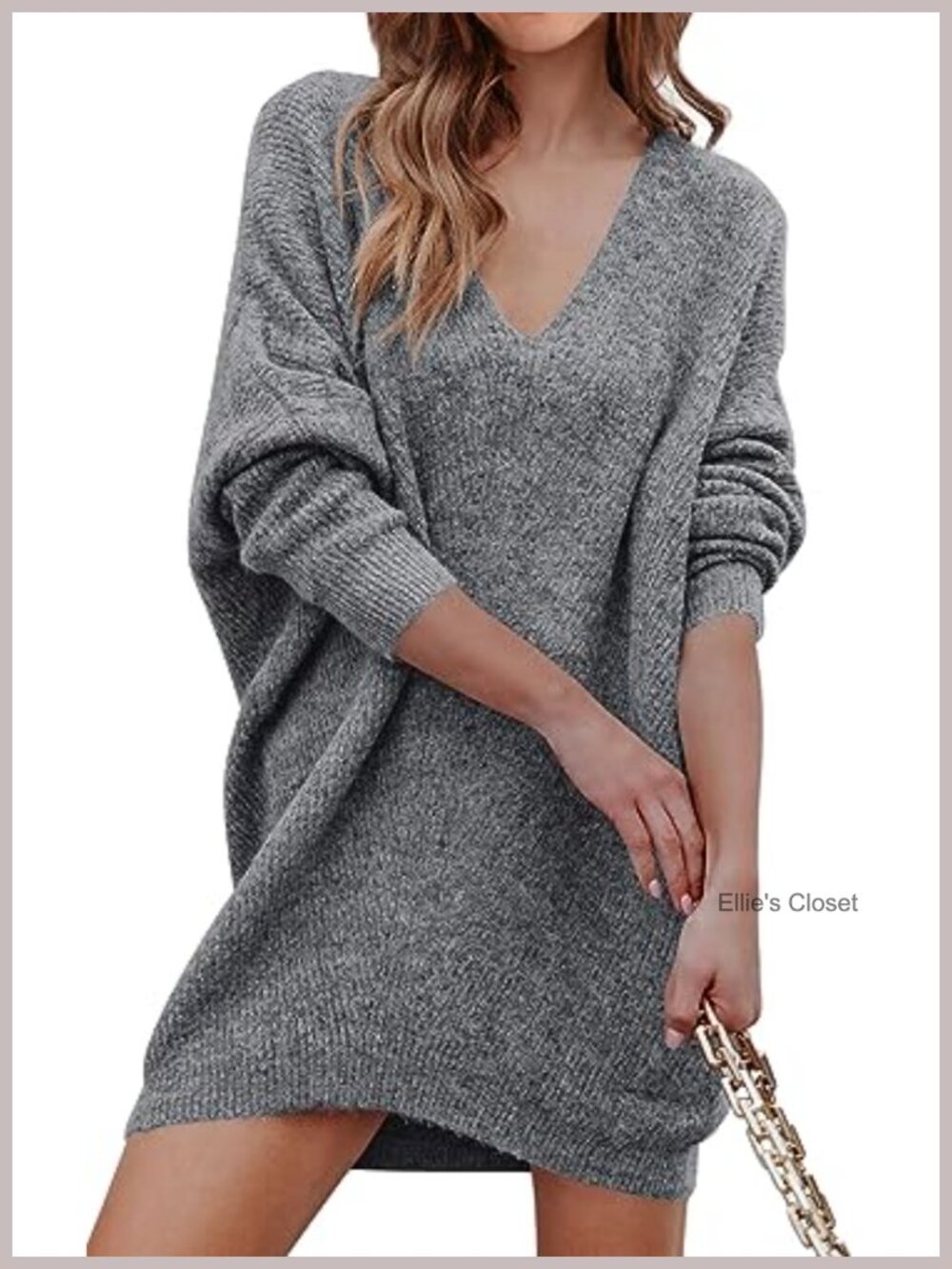 Ribbed Knit V Neck Oversized Long Sleeve Sweater Dress Casual Pullover Tunic